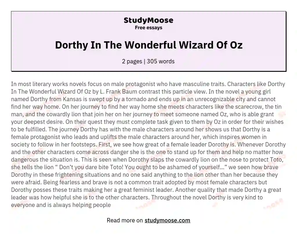 Dorthy In The Wonderful Wizard Of Oz