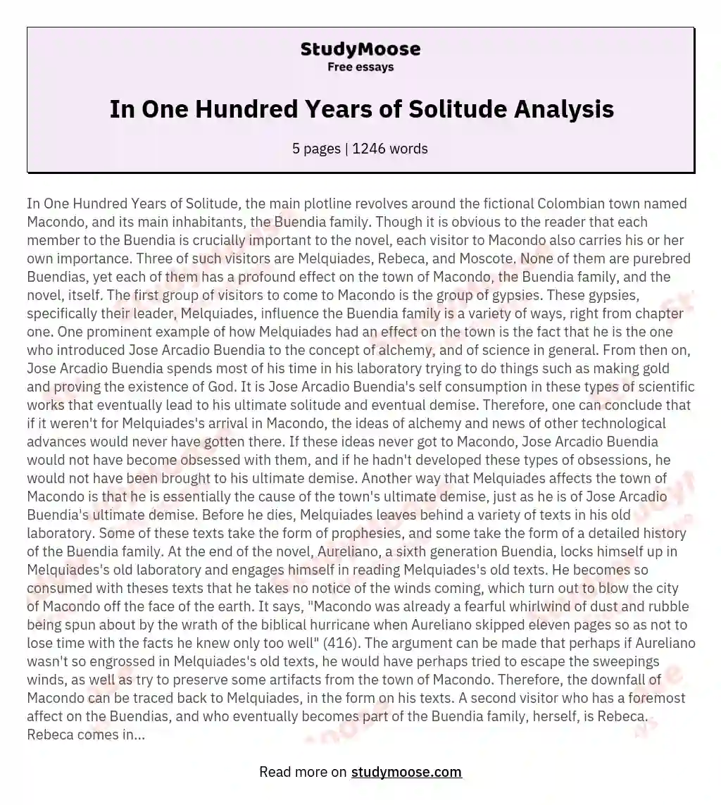 In One Hundred Years of Solitude Analysis