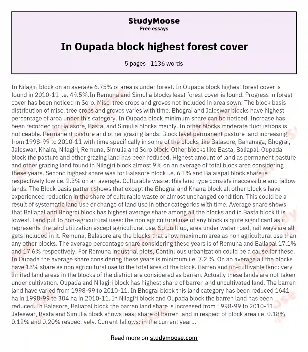 In Oupada block highest forest cover essay