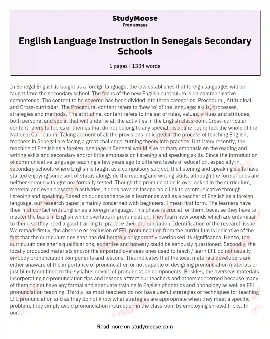 English Language Instruction in Senegals Secondary Schools