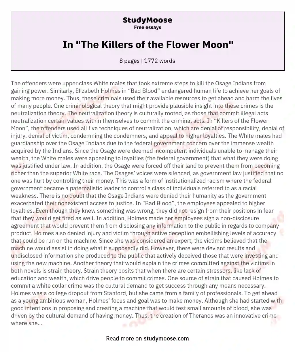 In "The Killers of the Flower Moon" essay