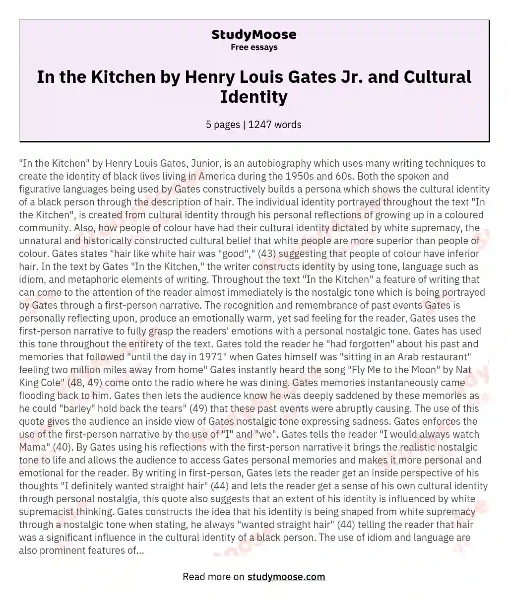 In the Kitchen by Henry Louis Gates Jr. and Cultural Identity essay