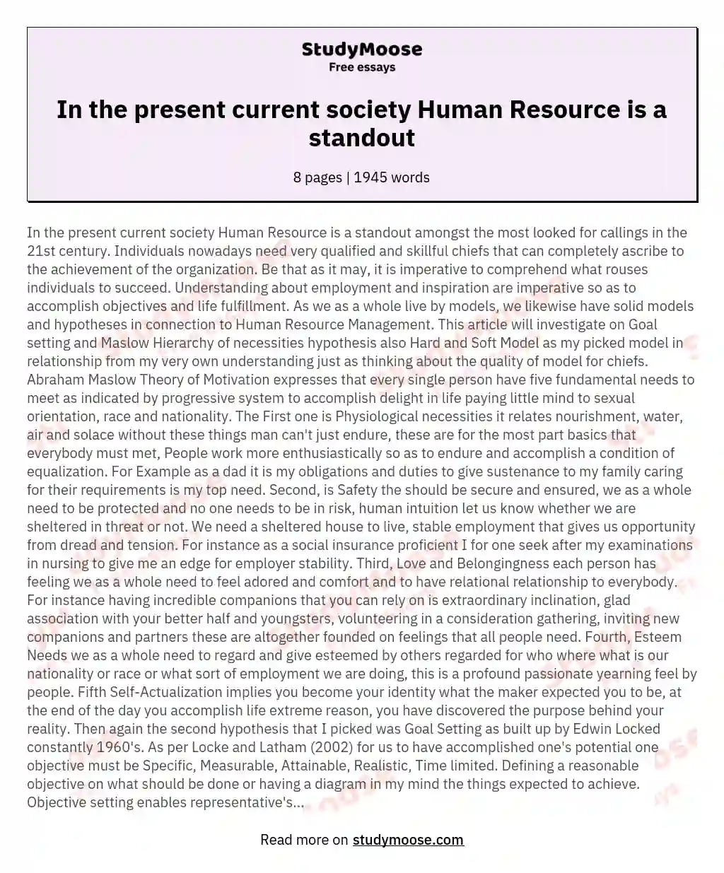 In the present current society Human Resource is a standout essay