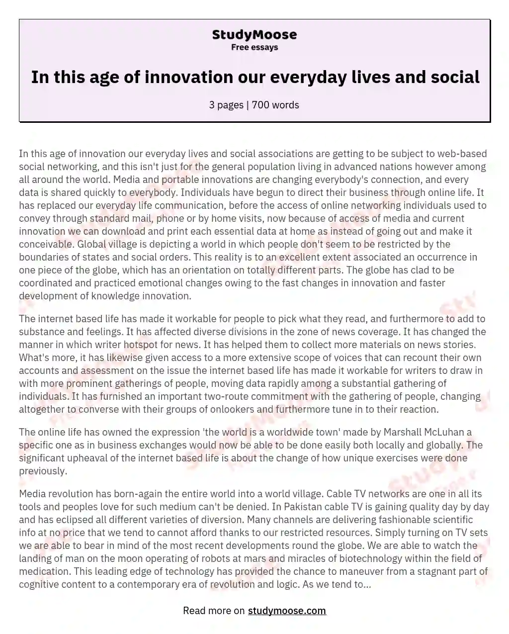 In this age of innovation our everyday lives and social essay