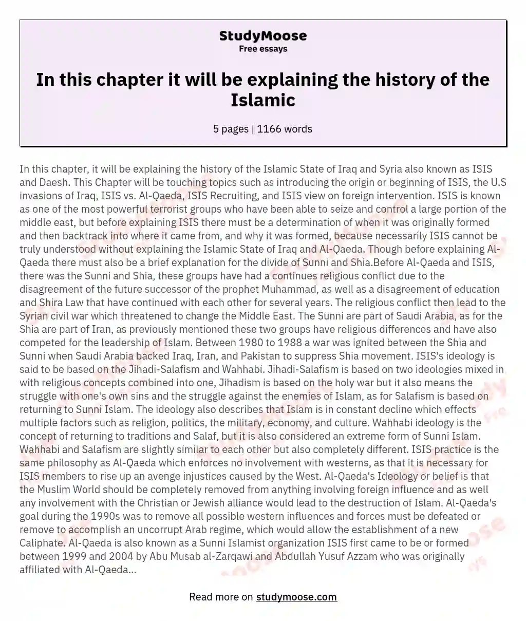 In this chapter it will be explaining the history of the Islamic essay