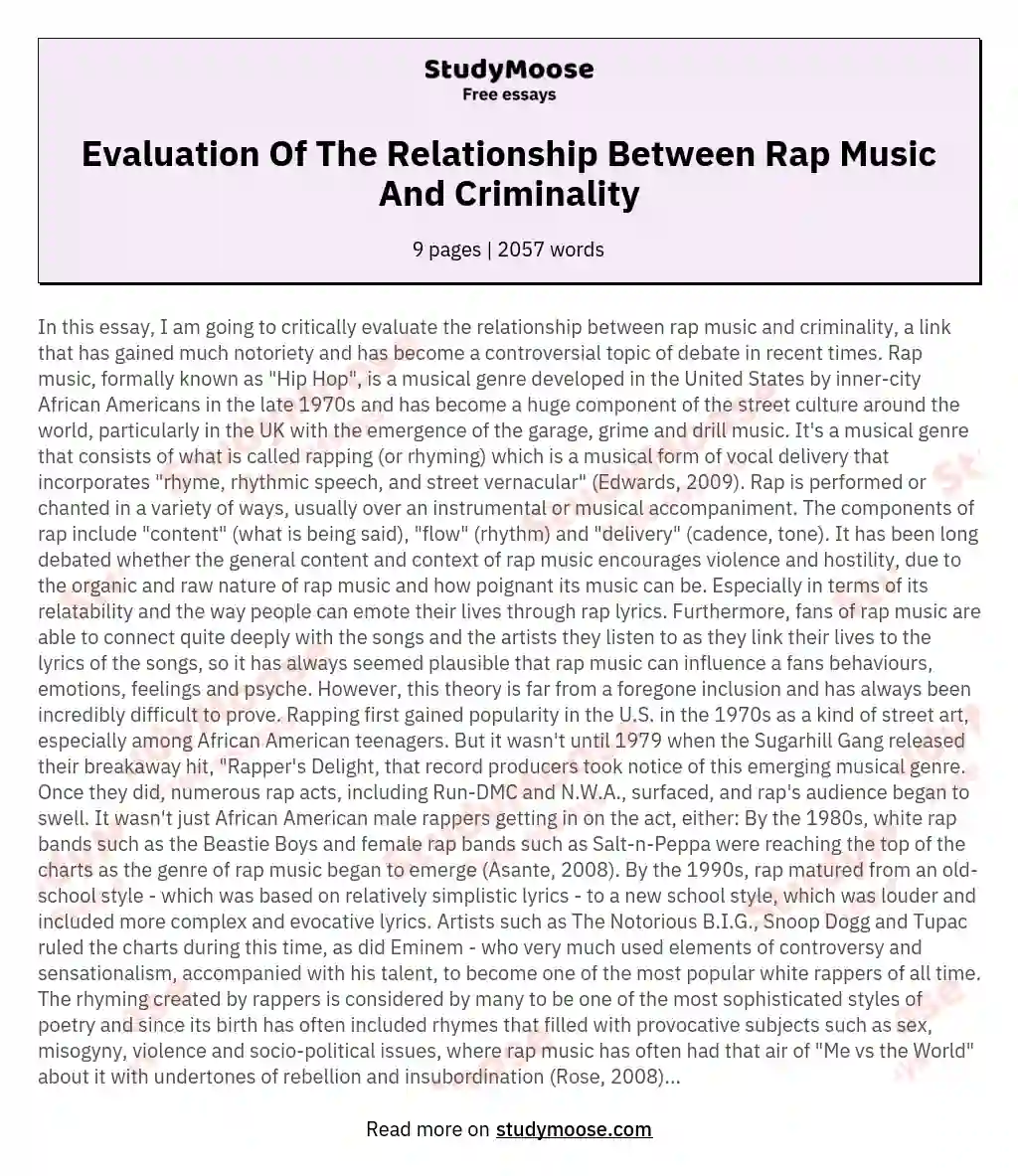 Evaluation Of The Relationship Between Rap Music And Criminality essay