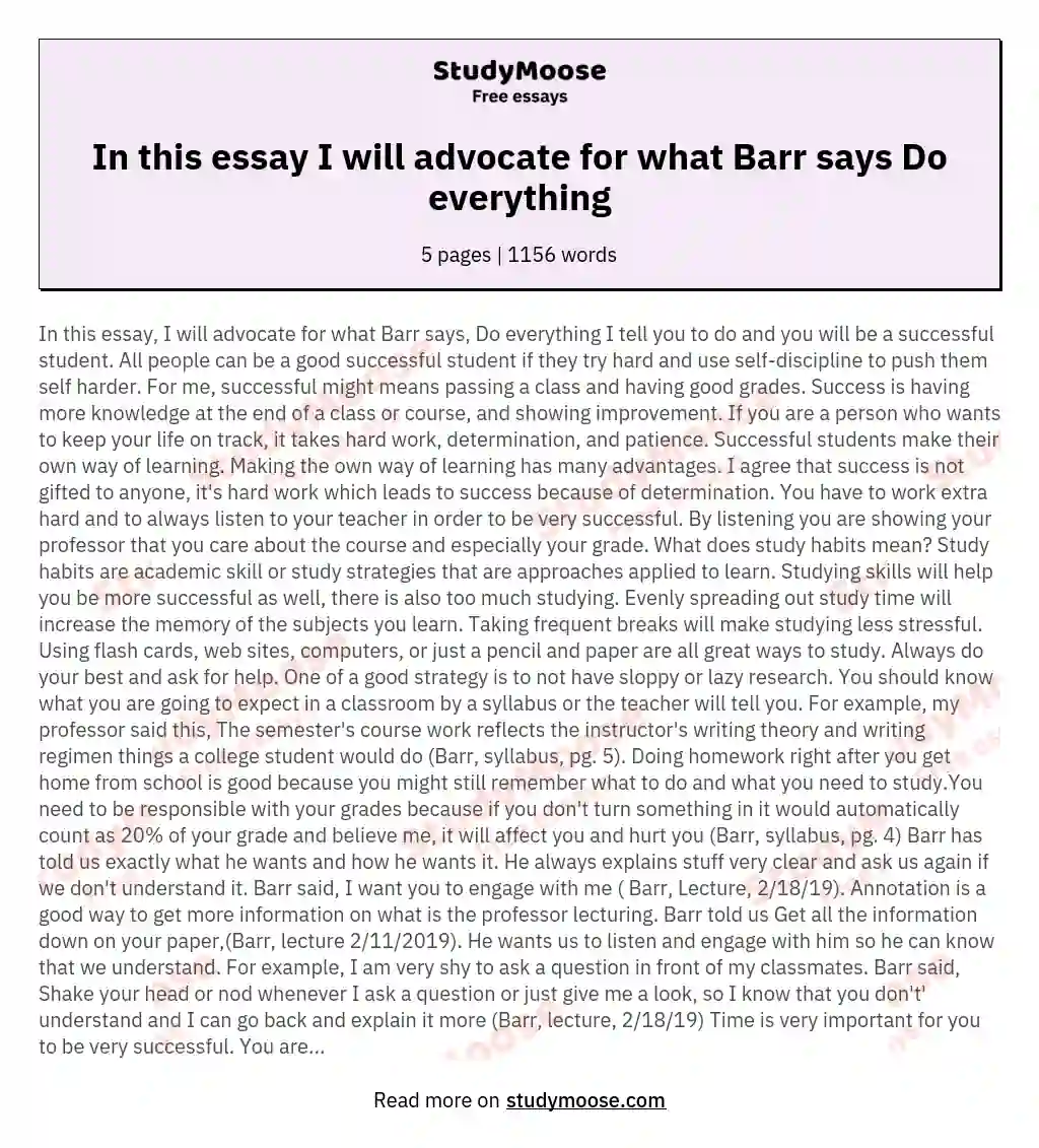 In this essay I will advocate for what Barr says Do everything essay