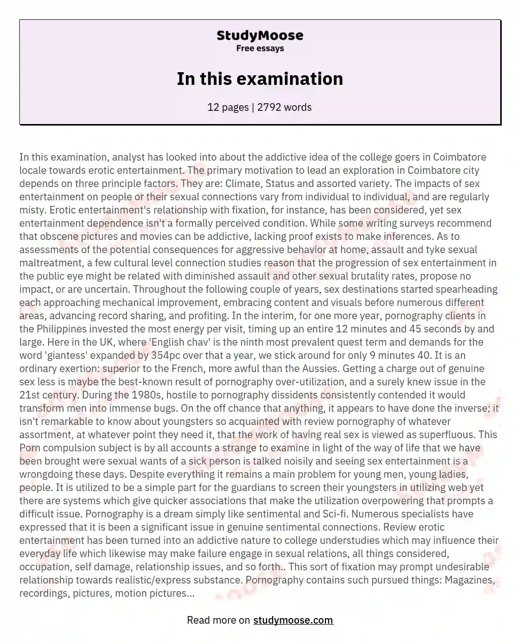 In this examination essay
