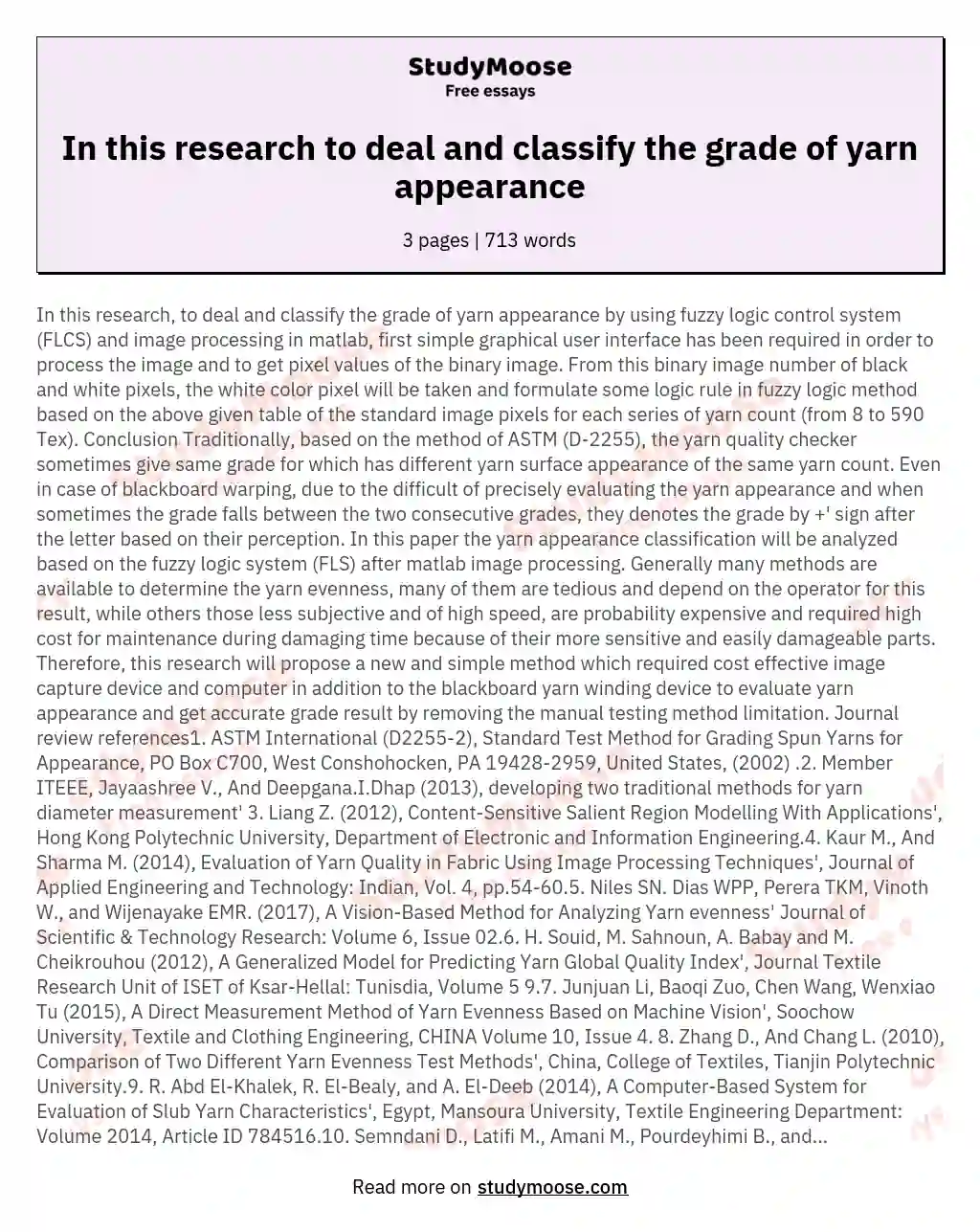 In this research to deal and classify the grade of yarn appearance