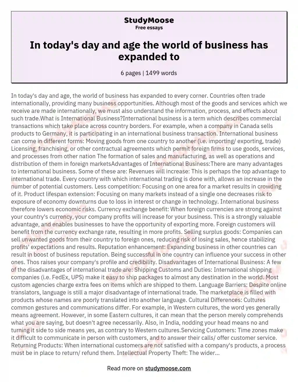 business world today essay