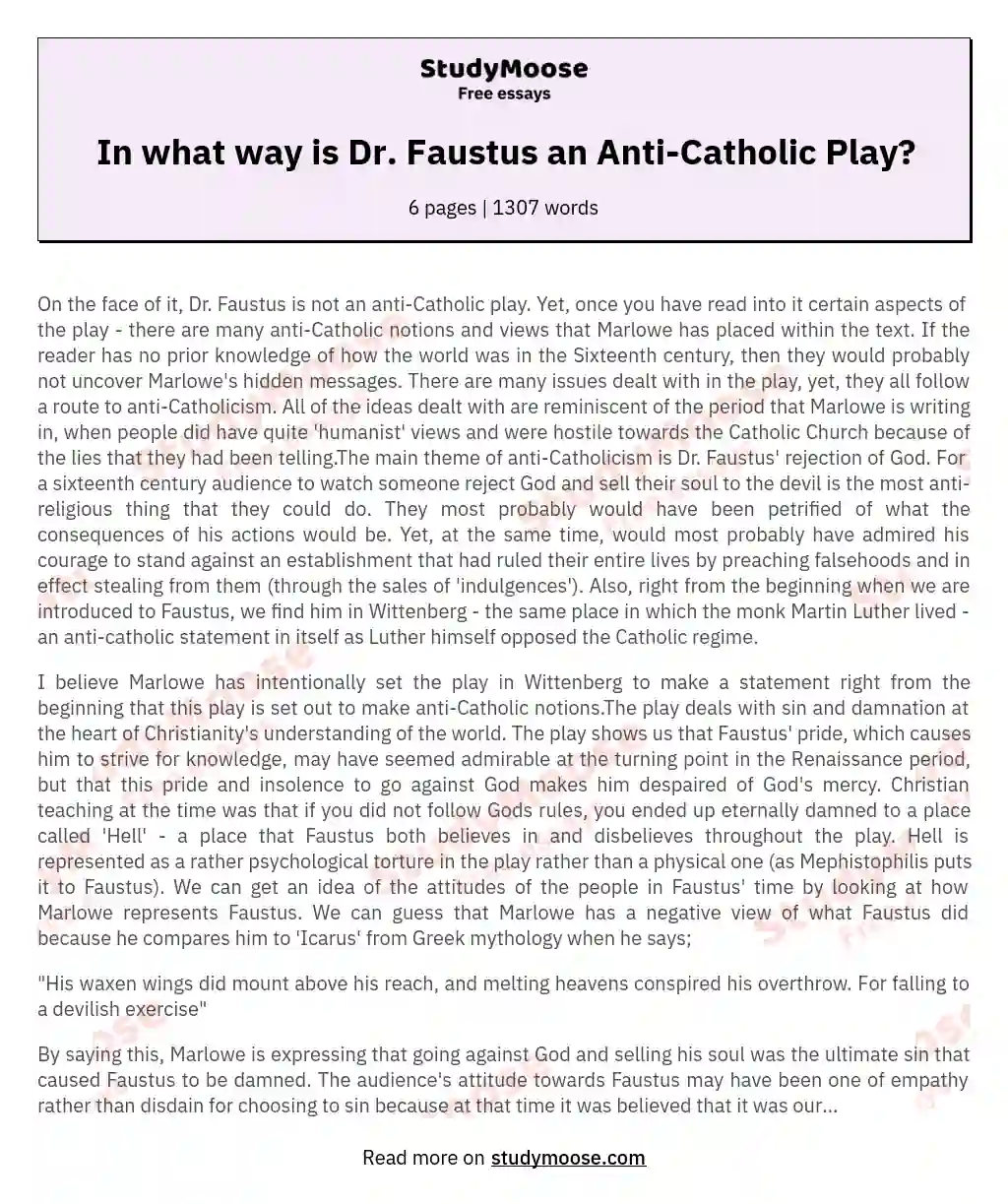 In what way is Dr. Faustus an Anti-Catholic Play? essay