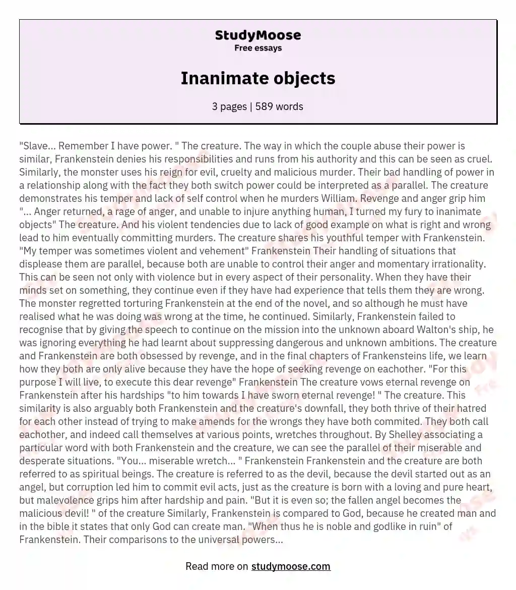 Inanimate objects essay