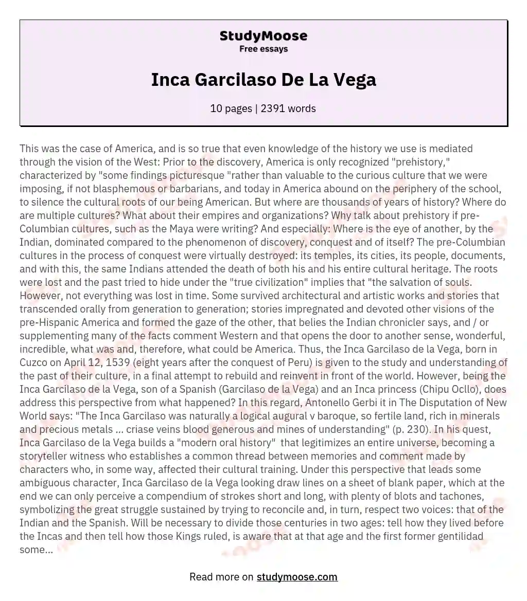 Inca Garcilaso De La Vega essay