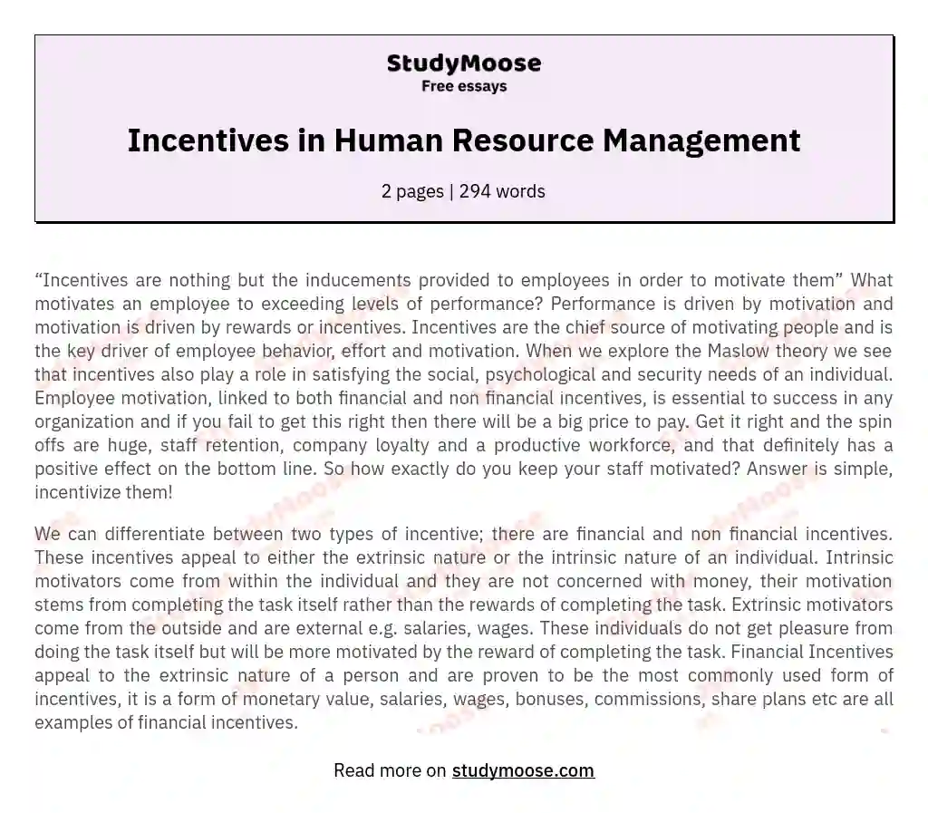 Incentives in Human Resource Management