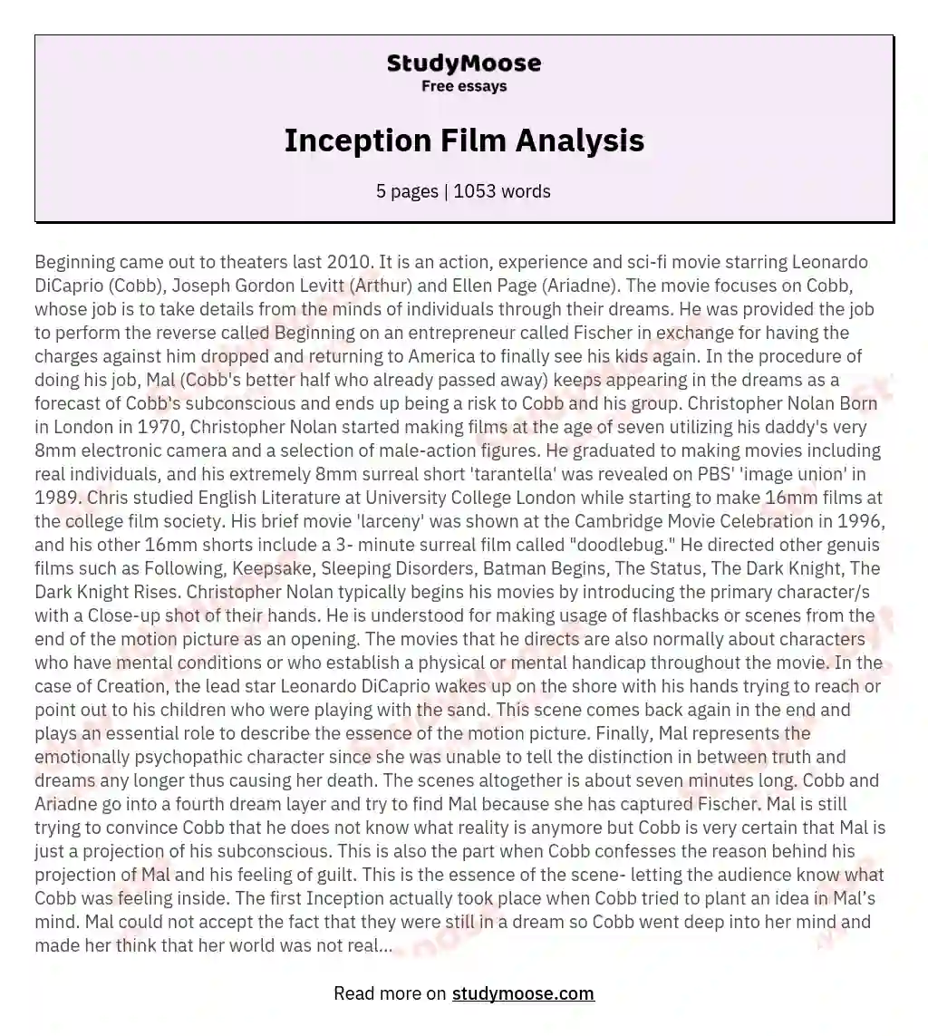 Inception Film Analysis essay