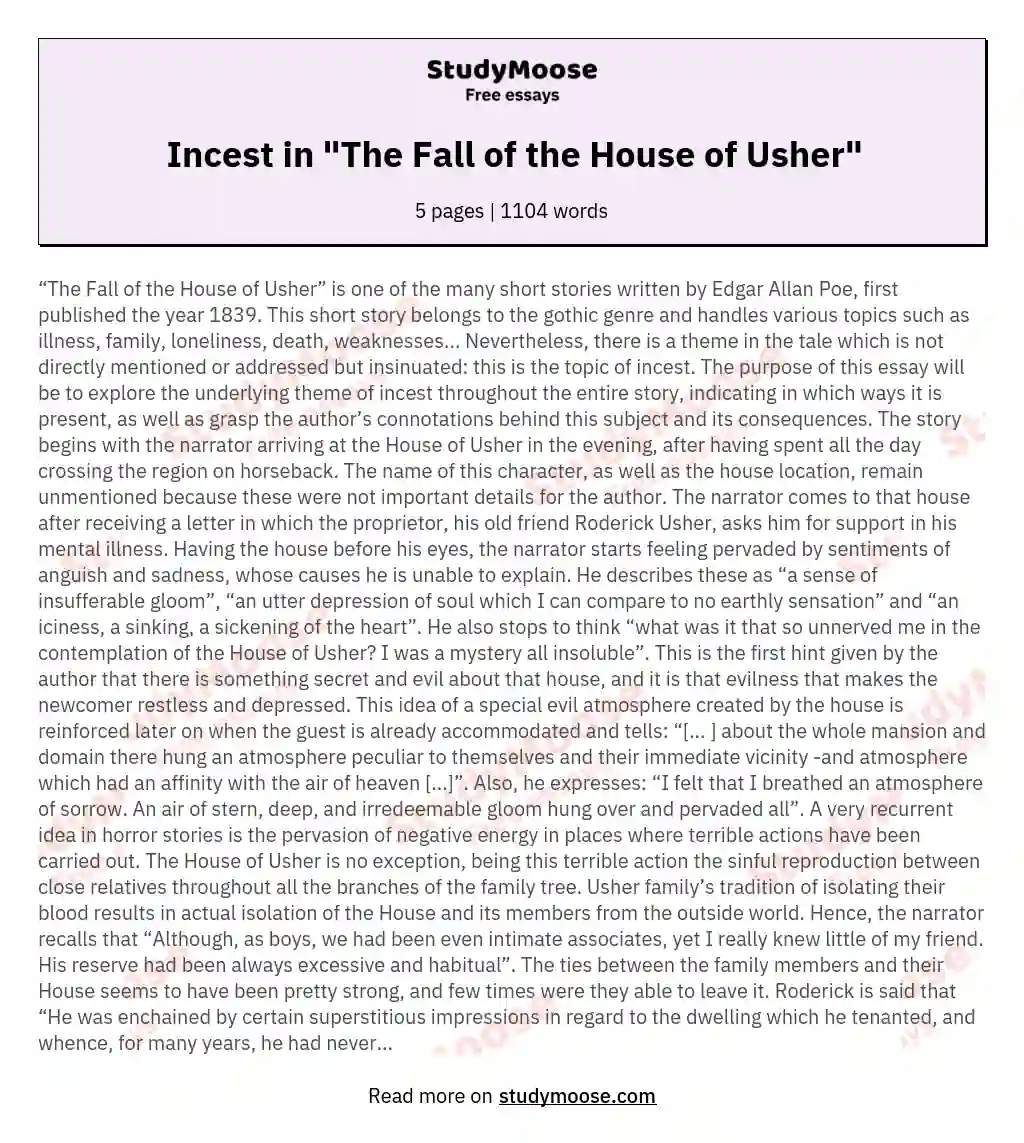 Incest in "The Fall of the House of Usher" essay