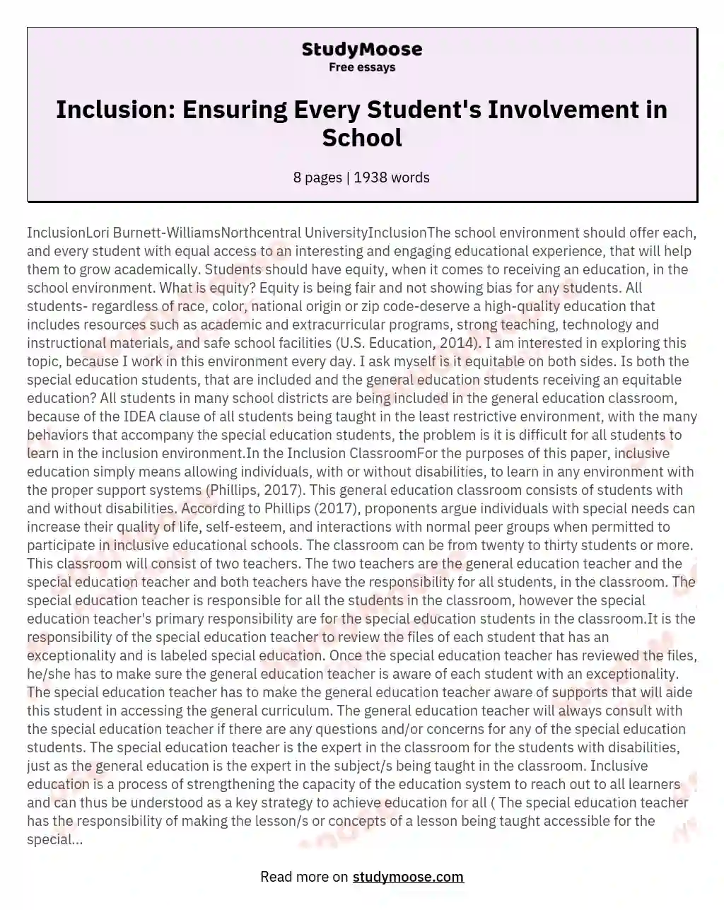 Inclusion: Ensuring Every Student's Involvement in School