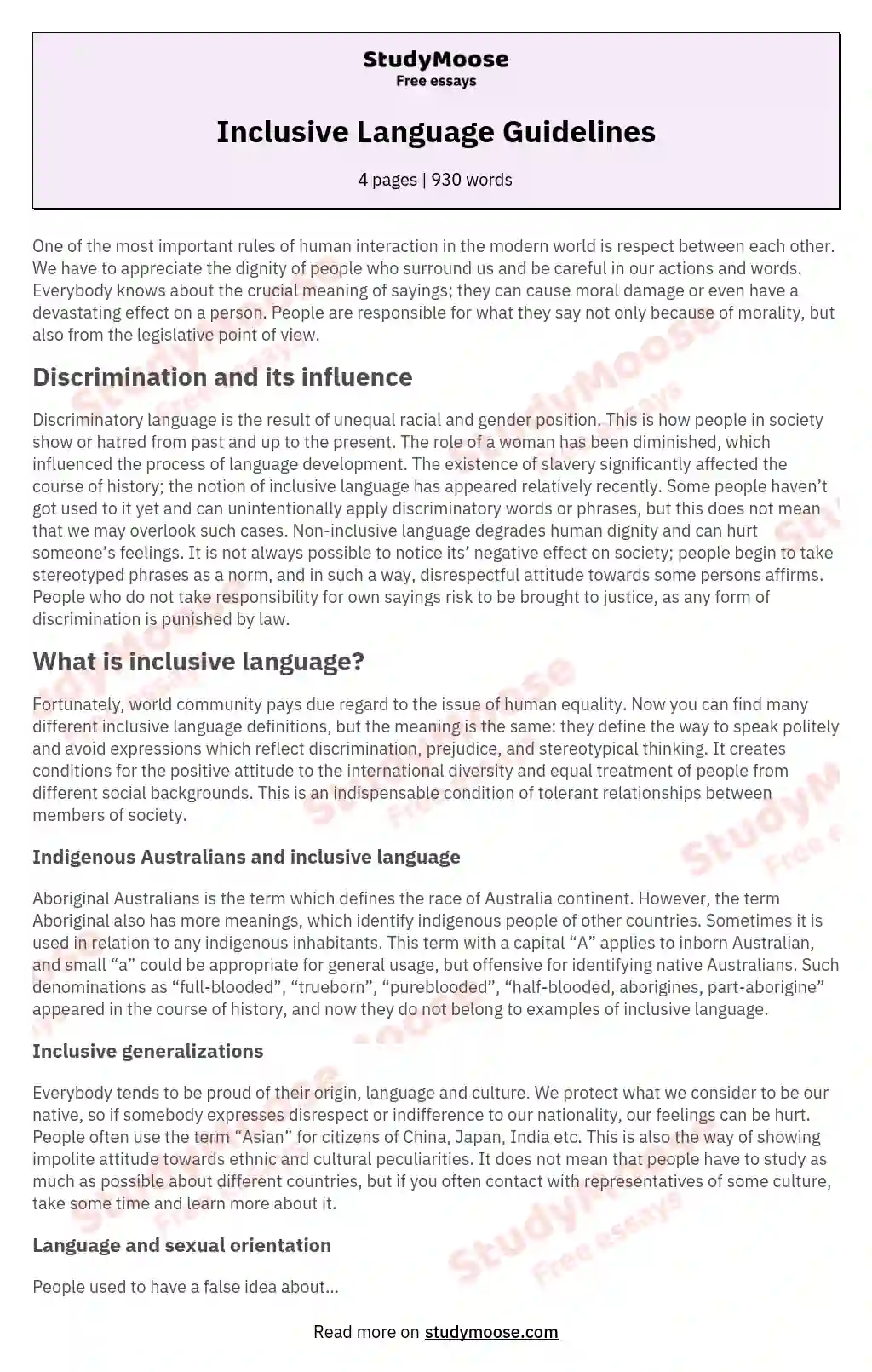Inclusive Language Guidelines essay