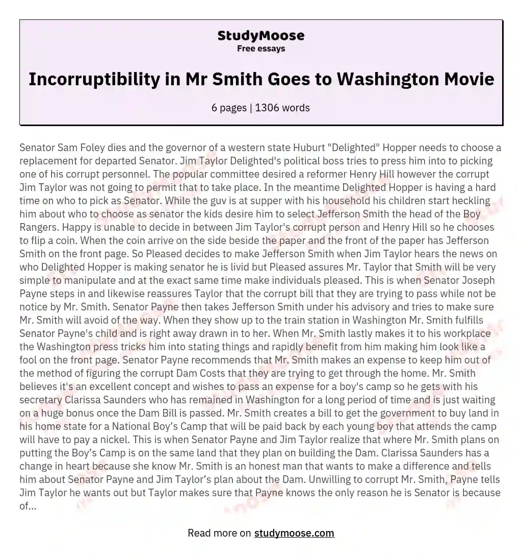 Incorruptibility in Mr Smith Goes to Washington Movie