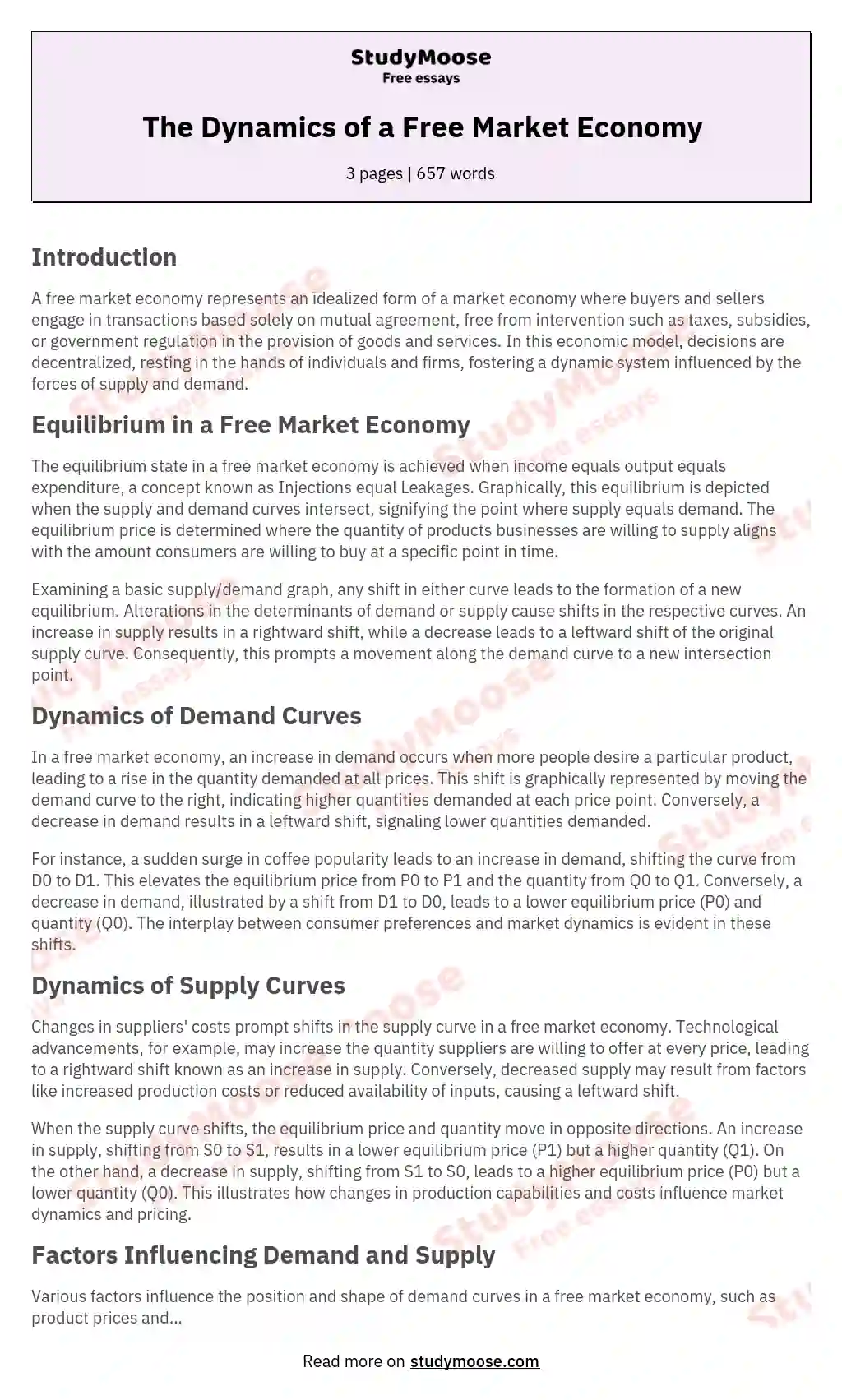 The Dynamics of a Free Market Economy essay