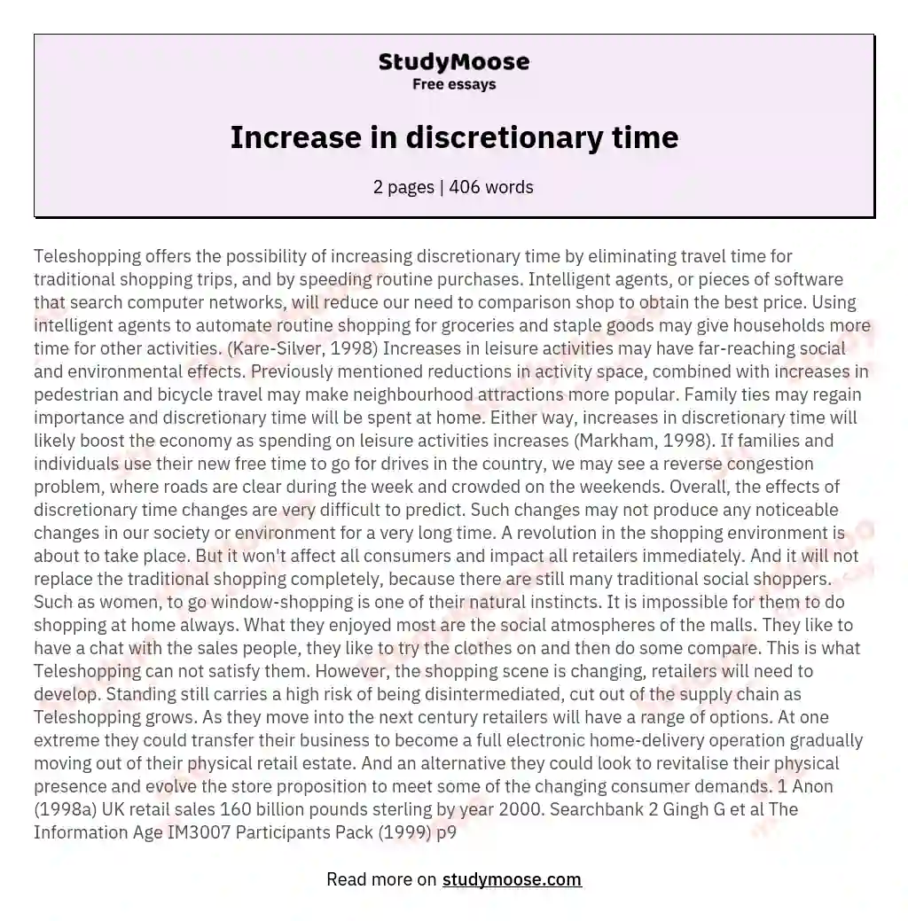 Increase in discretionary time essay