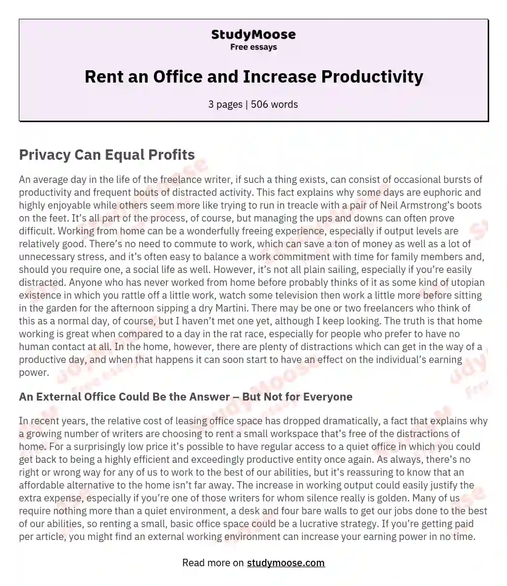 Rent an Office and Increase Productivity essay