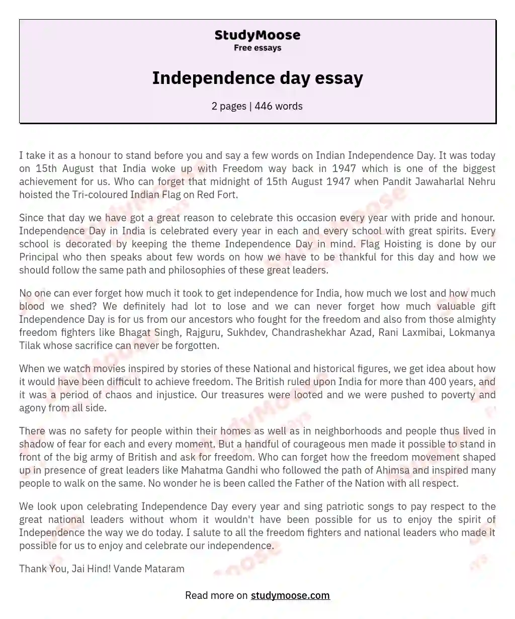 Independence day essay essay