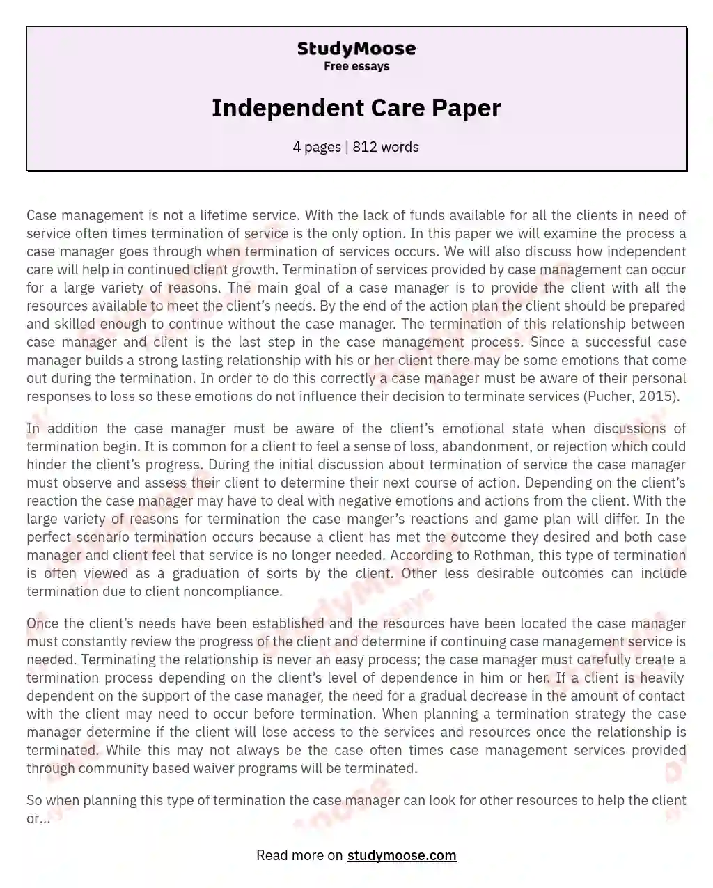 Independent Care Paper