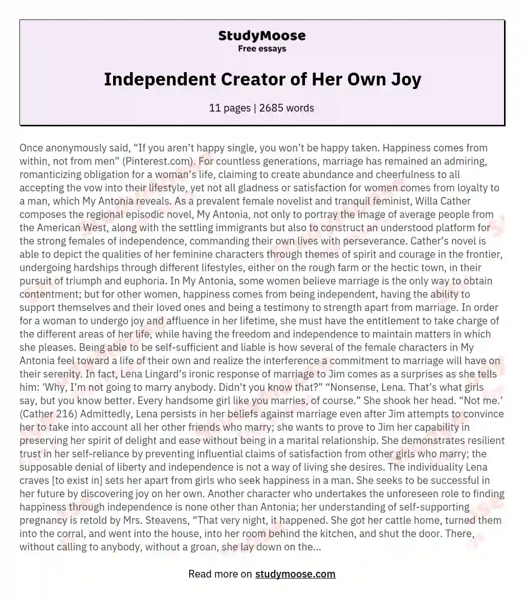 Independent Creator of Her Own Joy essay