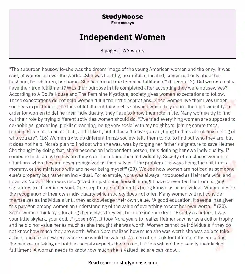 Independent Women essay