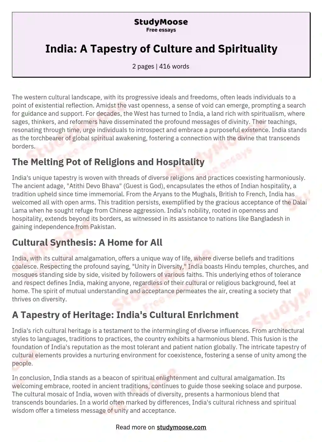 India: A Tapestry of Culture and Spirituality essay