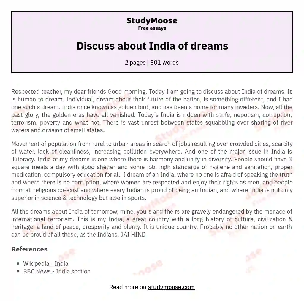 Discuss about India of dreams