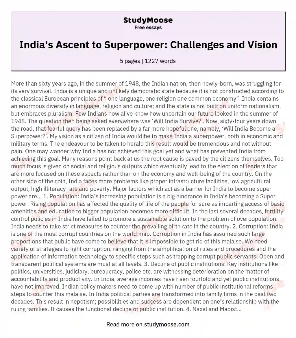 India's Ascent to Superpower: Challenges and Vision essay