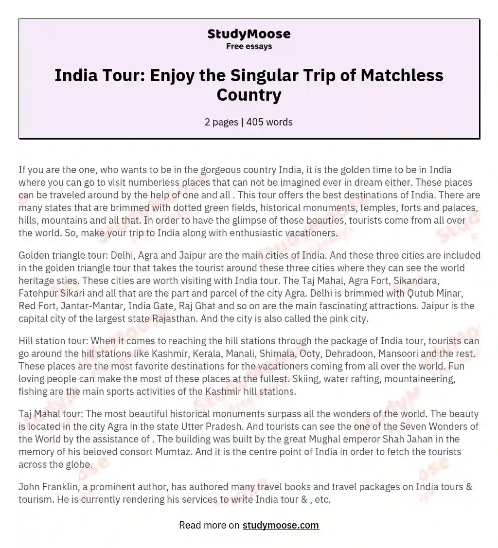 India Tour: Enjoy the Singular Trip of Matchless Country