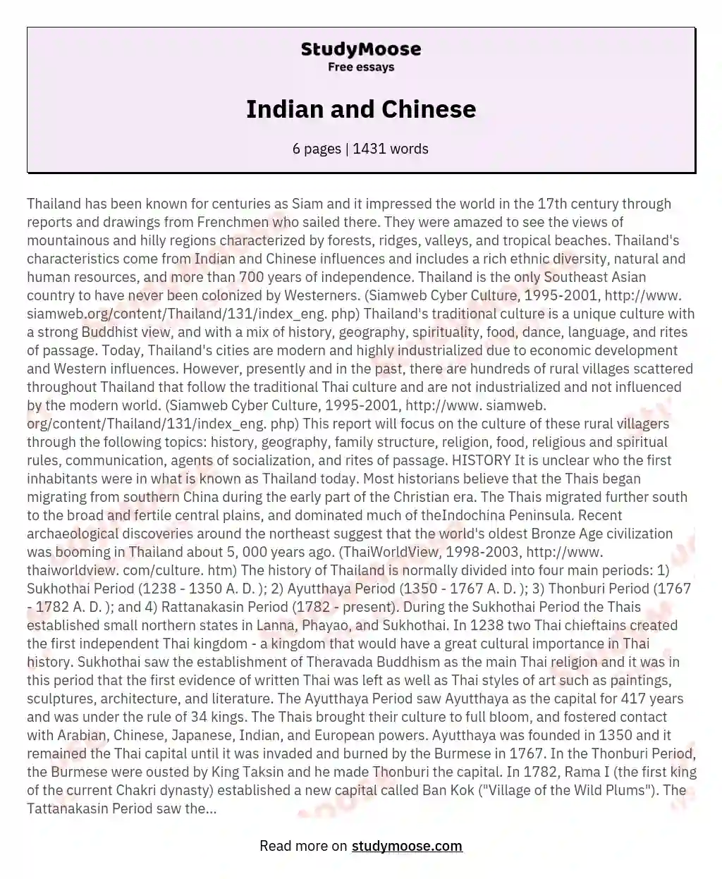Indian and Chinese essay