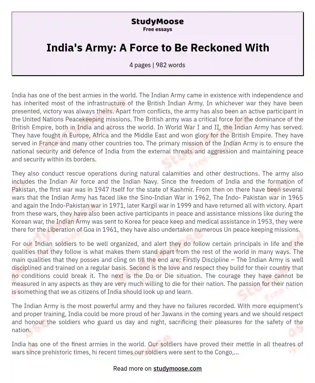 India's Army: A Force to Be Reckoned With essay