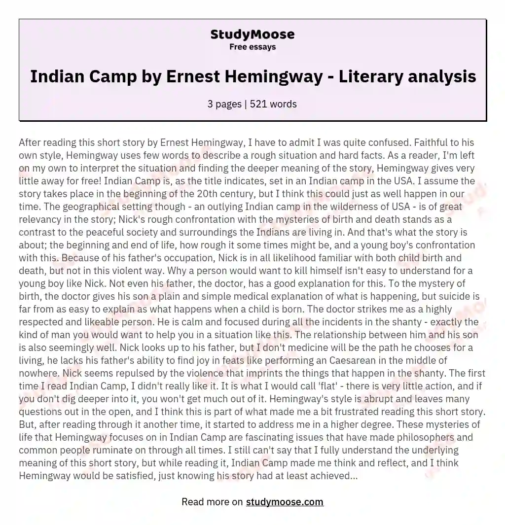 Indian Camp by Ernest Hemingway - Literary analysis essay