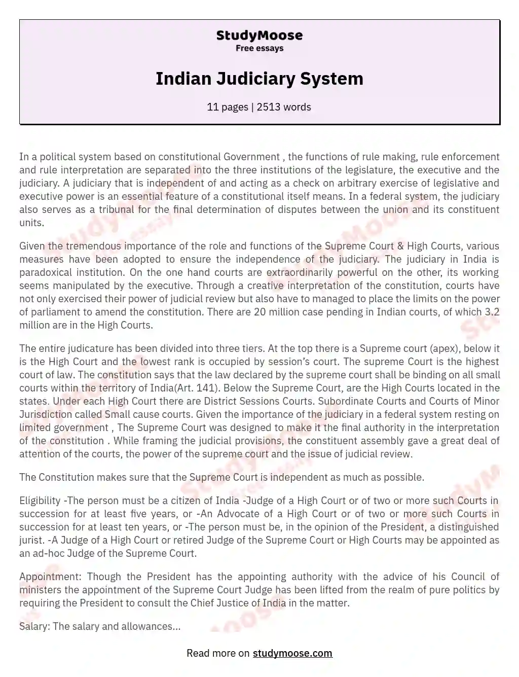 indian judiciary system essay