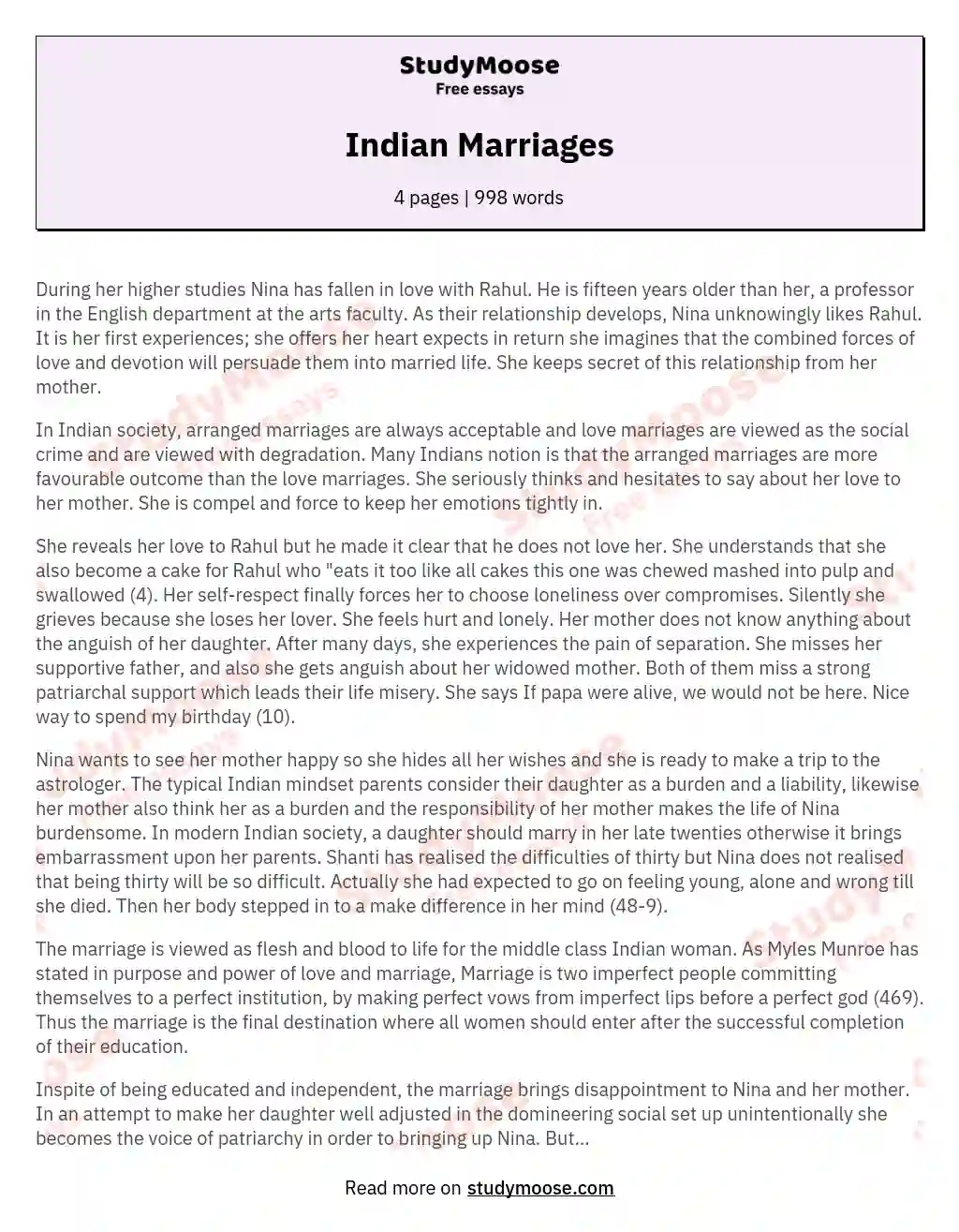 Indian Marriages essay