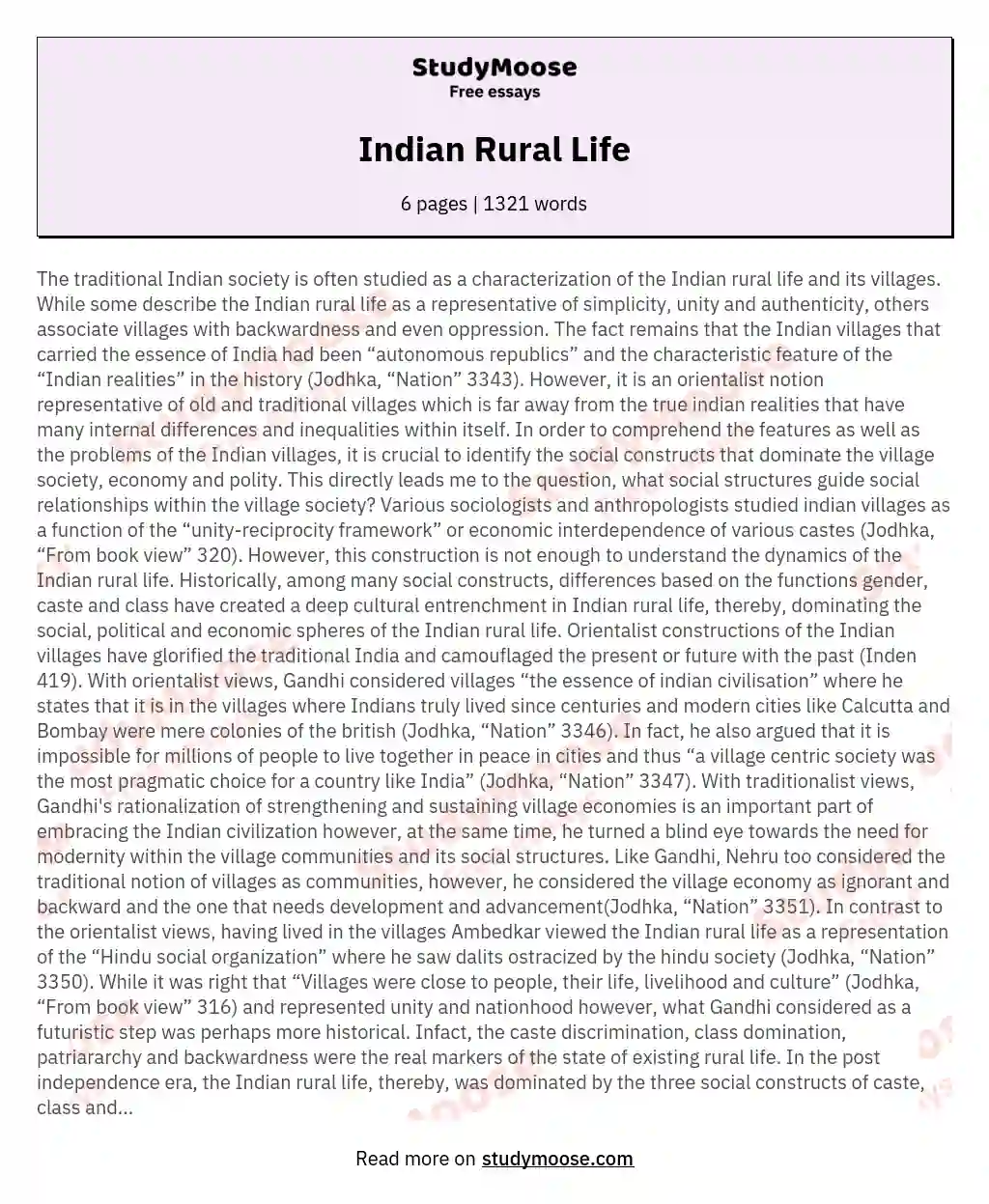 Indian Rural Life essay