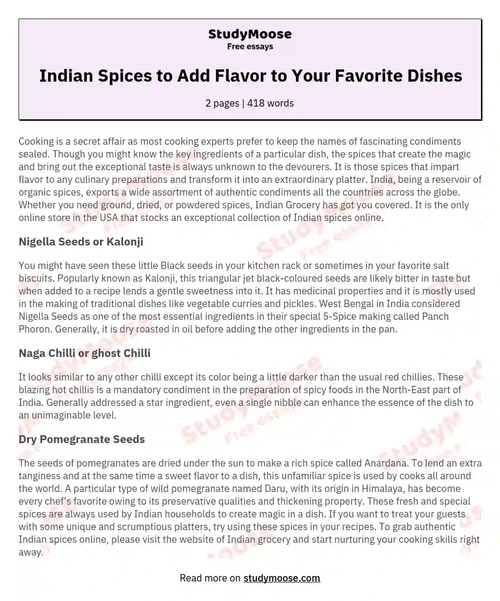Indian Spices to Add Flavor to Your Favorite Dishes essay