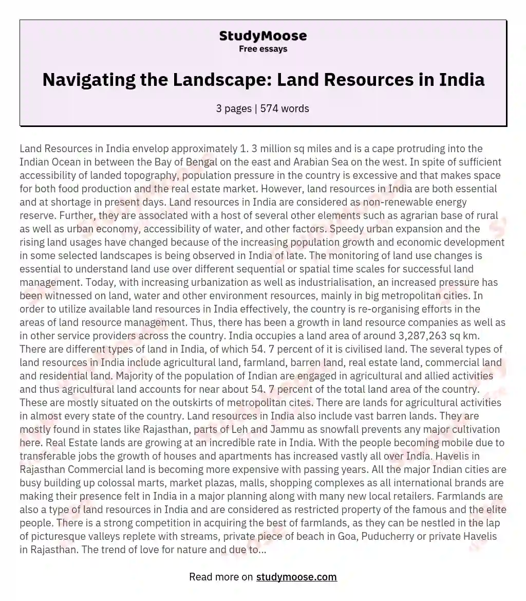 Navigating the Landscape: Land Resources in India essay