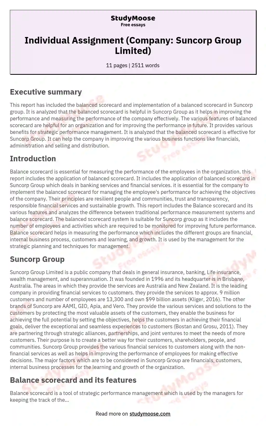 Individual Assignment (Company: Suncorp Group Limited) essay