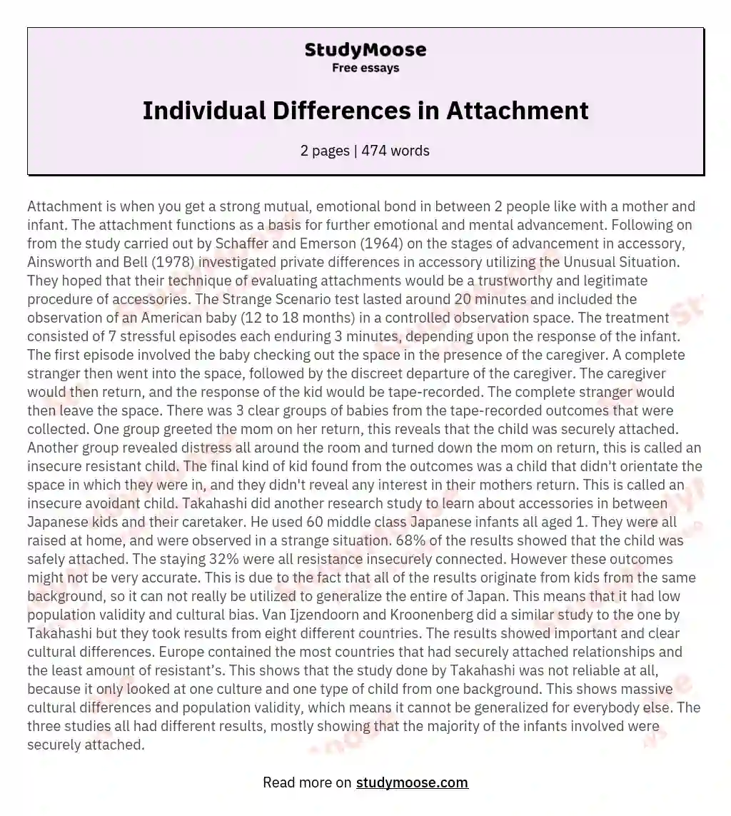 Individual Differences in Attachment essay