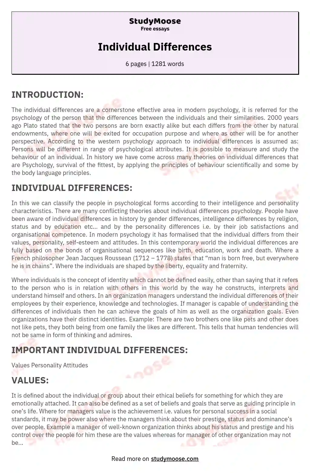 Individual Differences essay
