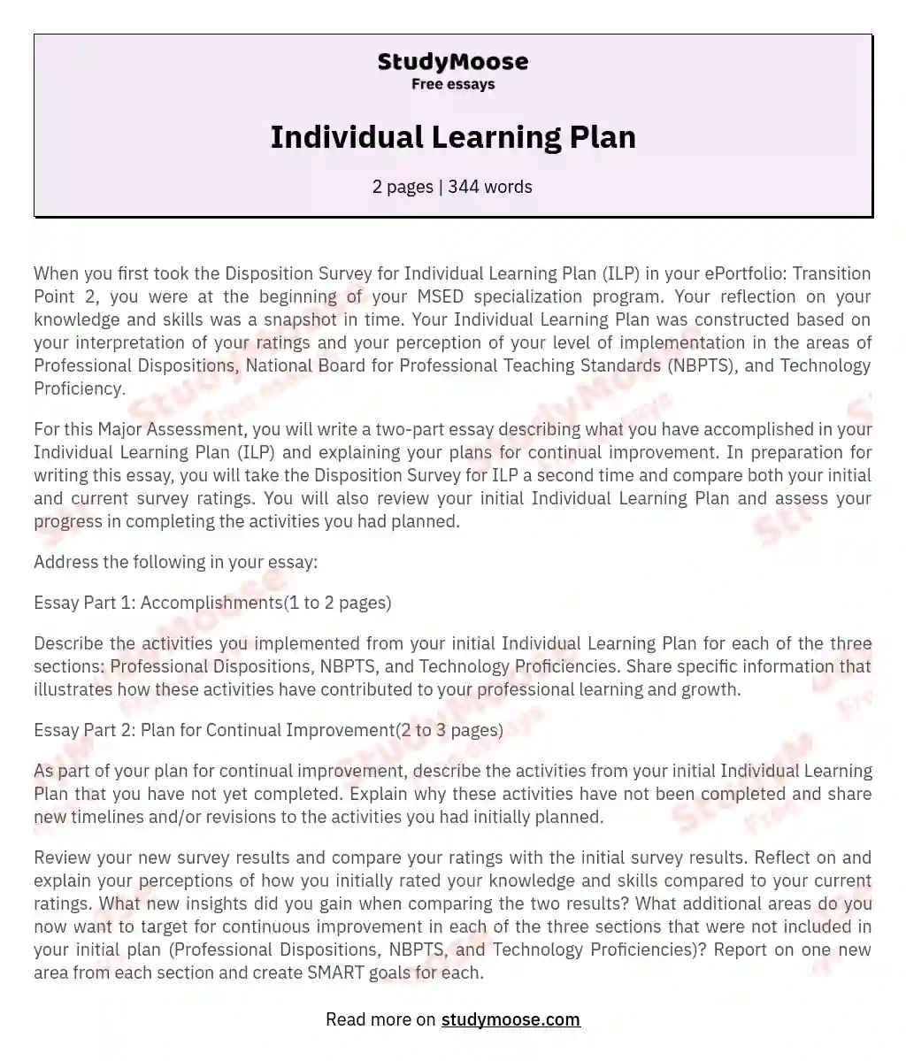 Individual Learning Plan essay