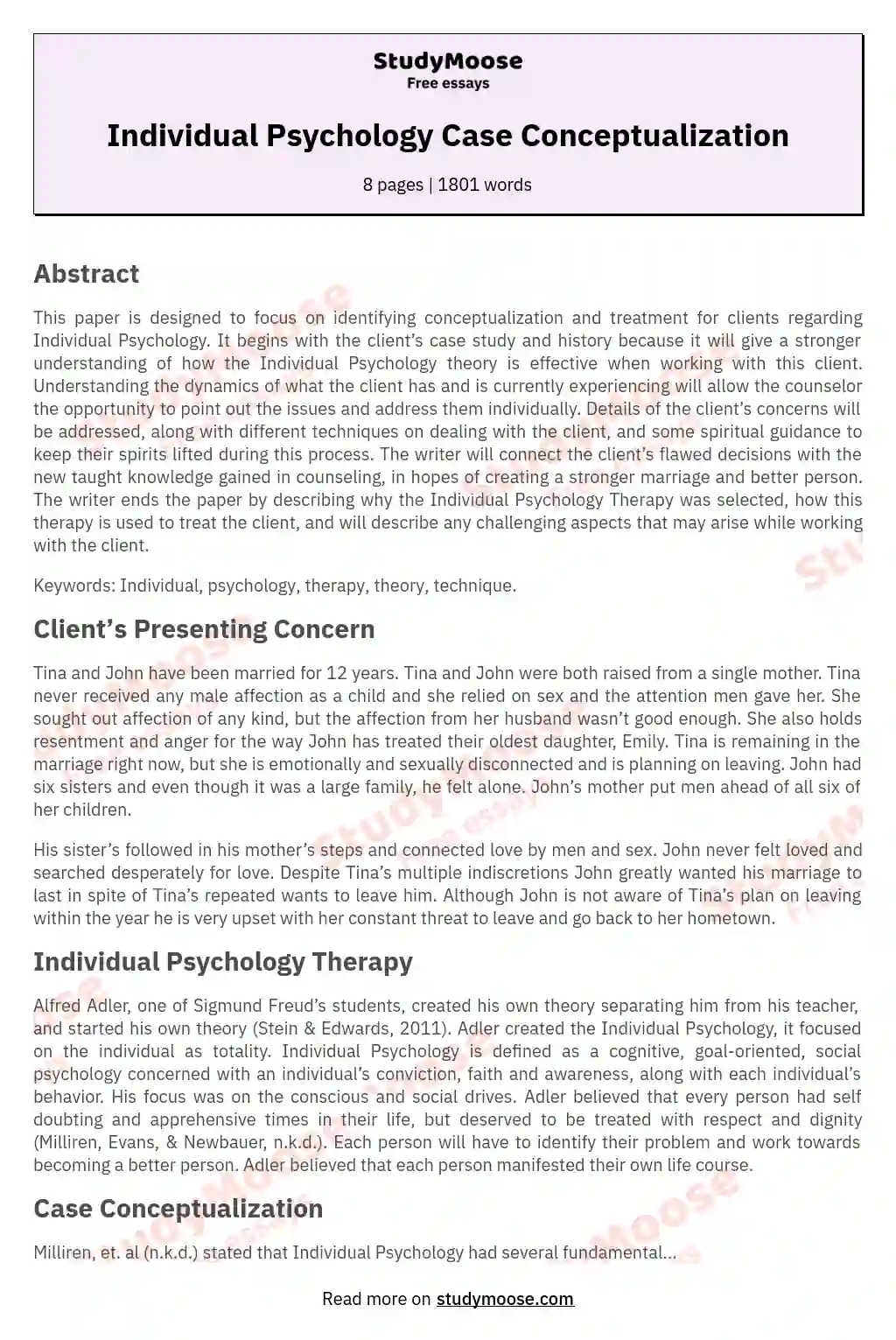 examples of a case study paper in psychology