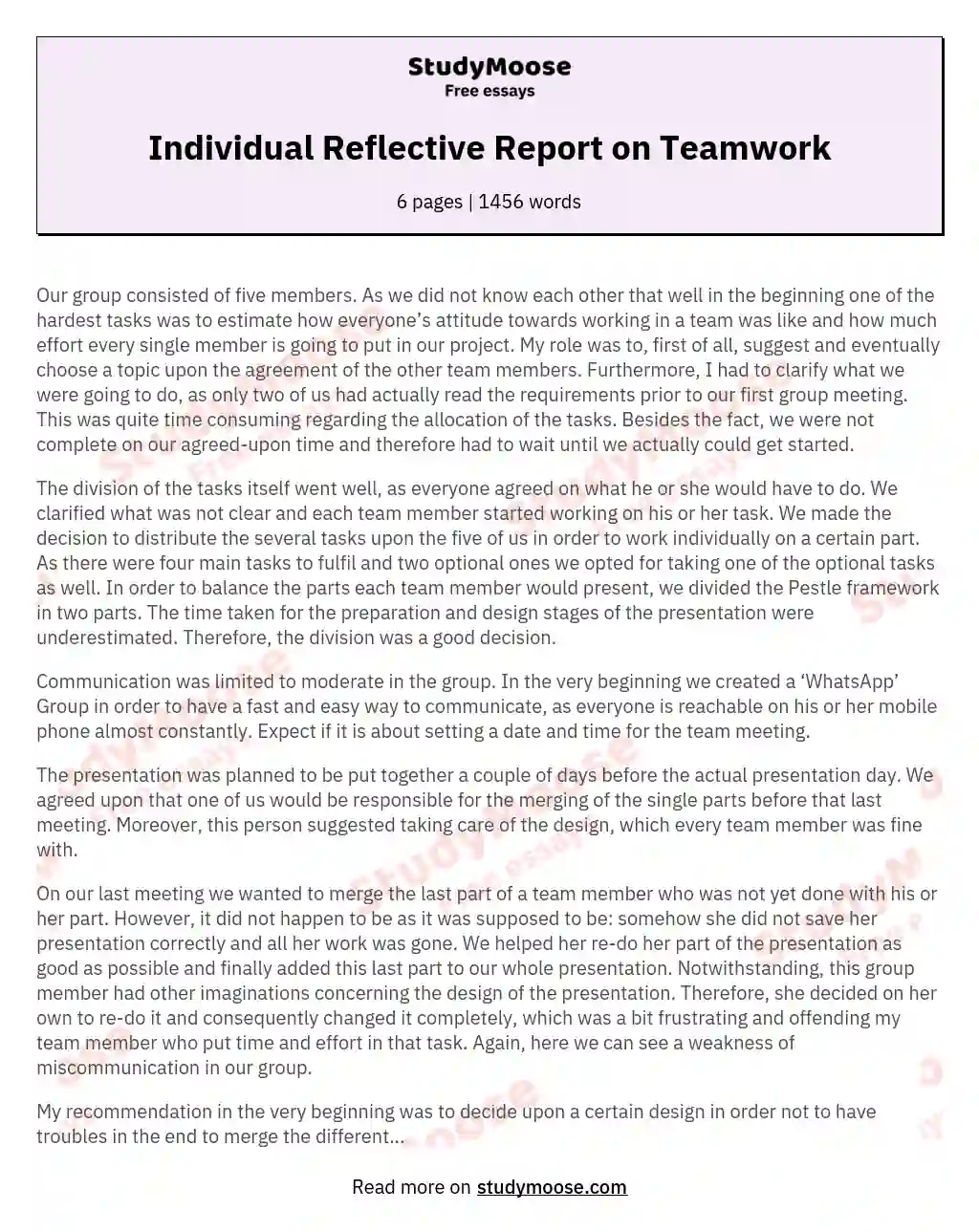 reflective writing examples on group work