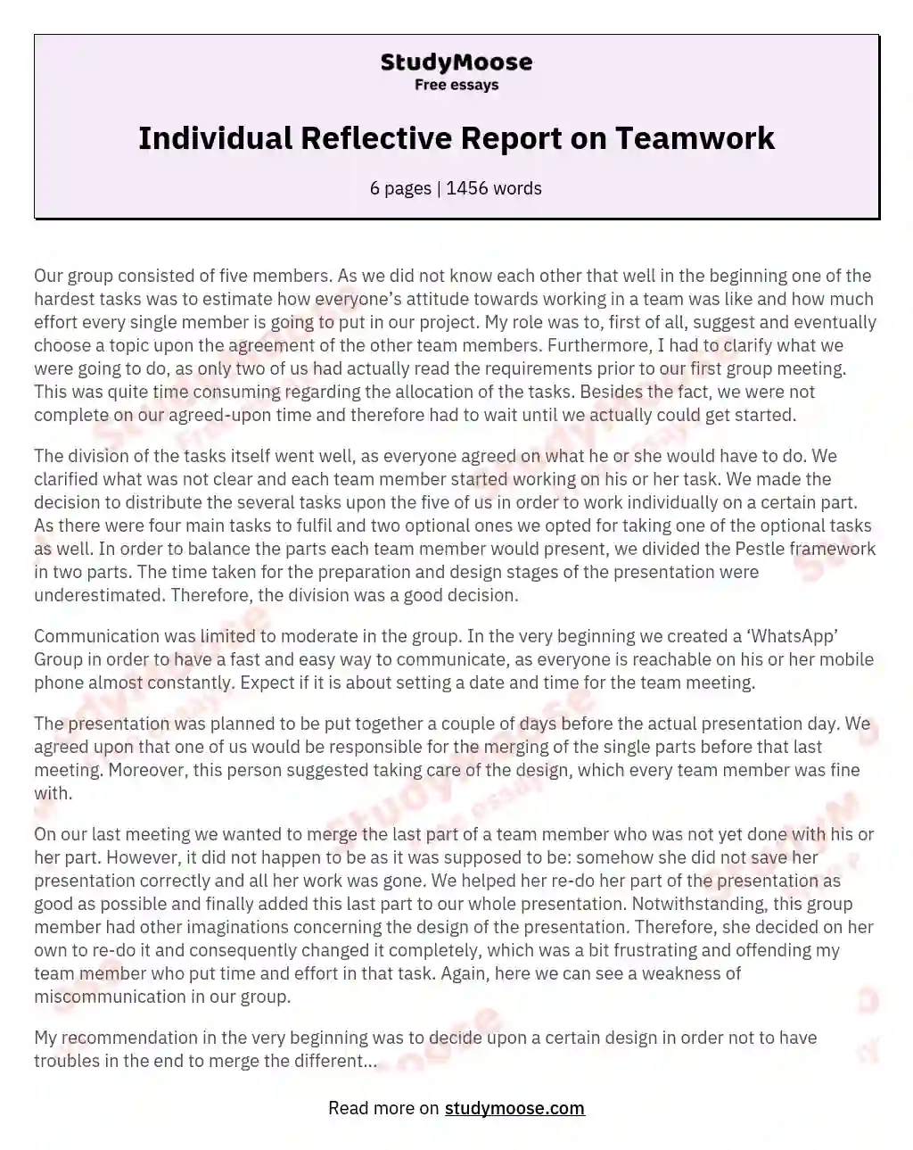 teamwork reflective essay