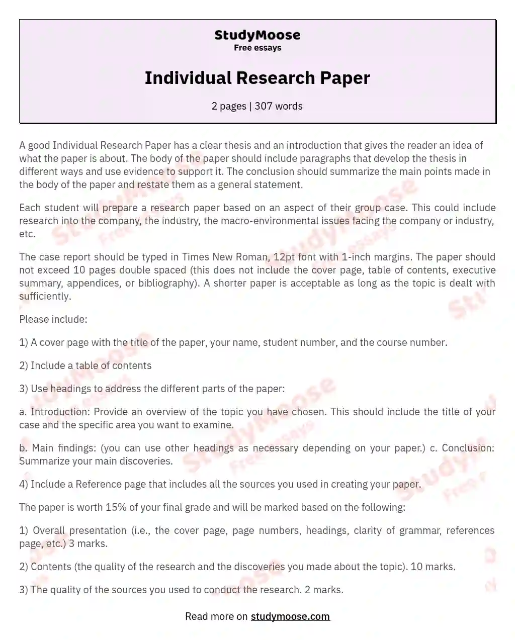 Individual Research Paper essay